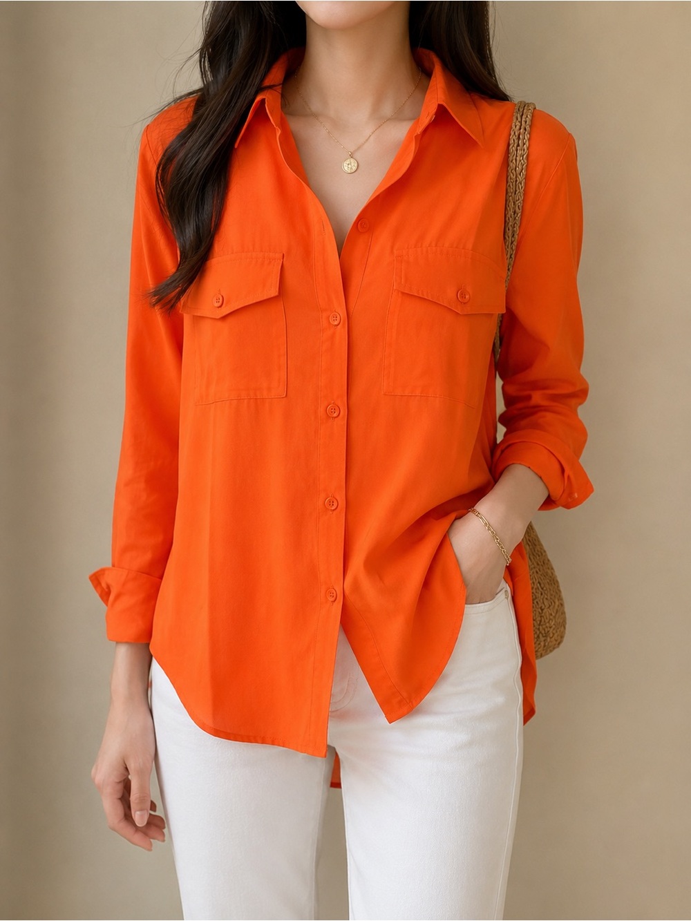 Zara Bright Orange Button Down Shirt Size S